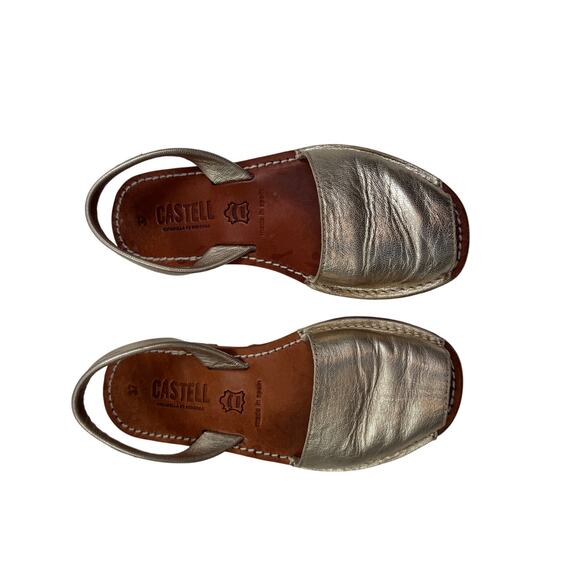 Castell Metallic Gold Leather Sling Back Sandals Made in Spain Women's Size 6.5 - Picture 6 of 9